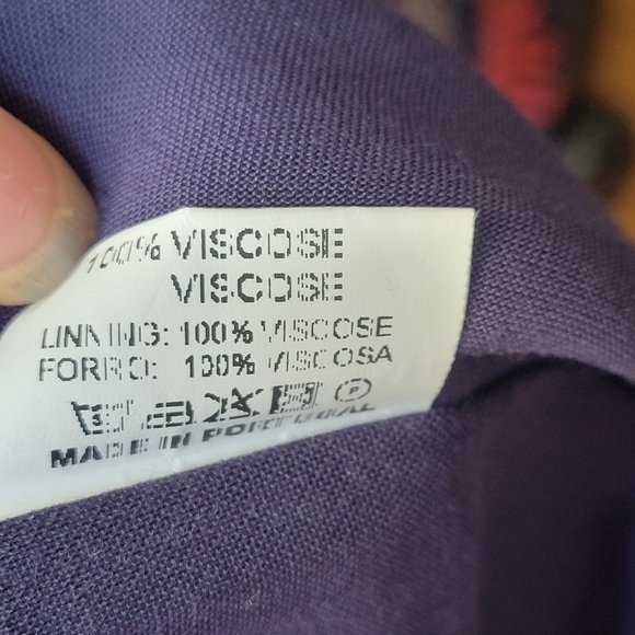 VILAGALLO Shirt Dress Sz 42 US Large Purple Tropical Print Made in Portugal Zip - Picture 11 of 12